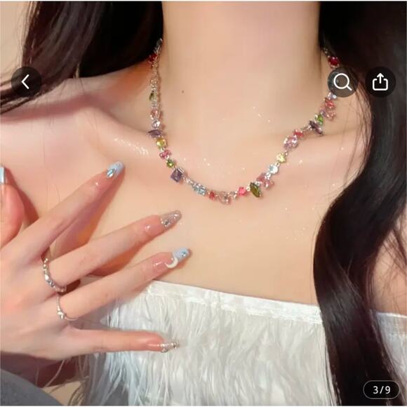 EXQUISITE MULTI-COLOR STONE, RANDOM SHAPE STERLING SILVERPLATE NECKLACE! - Picture 5 of 6